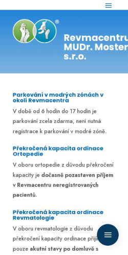 Mobilní verze webu Revmacentrum MUDr. Mostera, s.r.o.