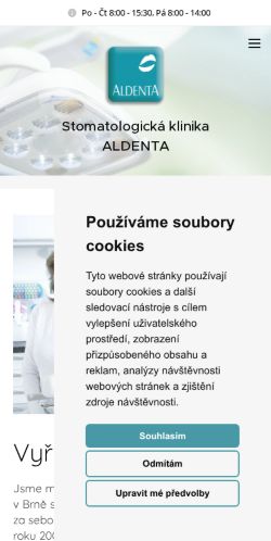 Mobilní verze webu ALDENTA, s.r.o.