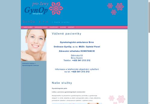 Desktop verze webu GynOp, s.r.o.