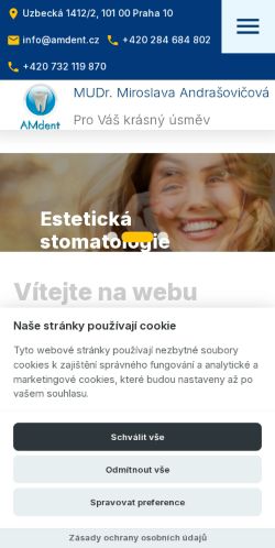 Mobilní verze webu AM Dent Praha, s.r.o.
