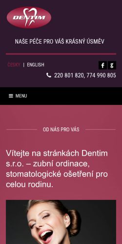 Mobilní verze webu Dentim s.r.o.