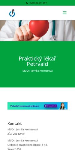 Mobilní verze webu MUDr. Jarmila Kremerová Ordinace praktického lékaře, s.r.o.