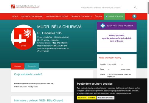 Desktop verze webu MUDr. Běla Churavá