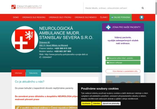 Desktop verze webu Neurologická ambulance, MUDr. Stanislav Severa s.r.o.