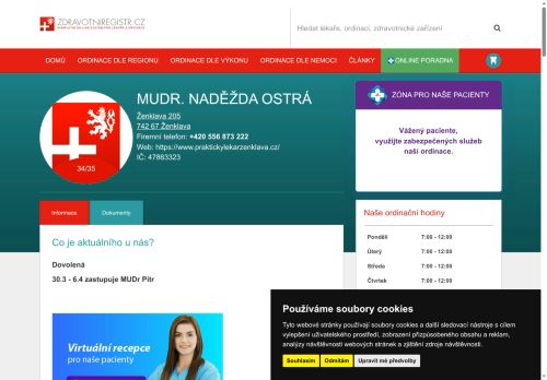 Desktop verze webu MUDr. Naděžda Ostrá
