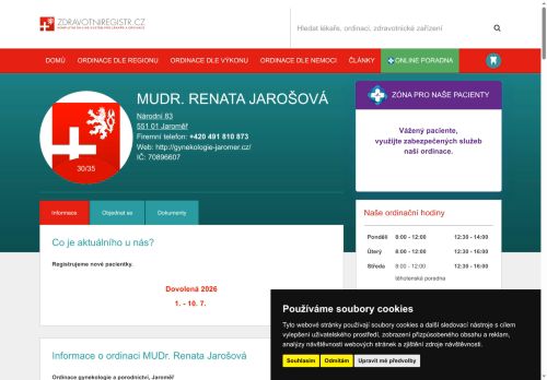 Desktop verze webu MUDr. Renata Jarošová