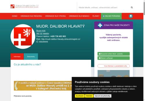 Desktop verze webu MUDr. Dalibor Hlavatý - praktický lékař pro dosp ělé