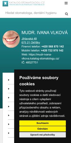 Mobilní verze webu MUDr. Ivana Vlková, Nádražní 160, 675 21 Okříšky