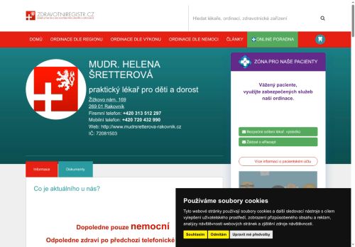 Desktop verze webu MUDr. Helena Šretterová